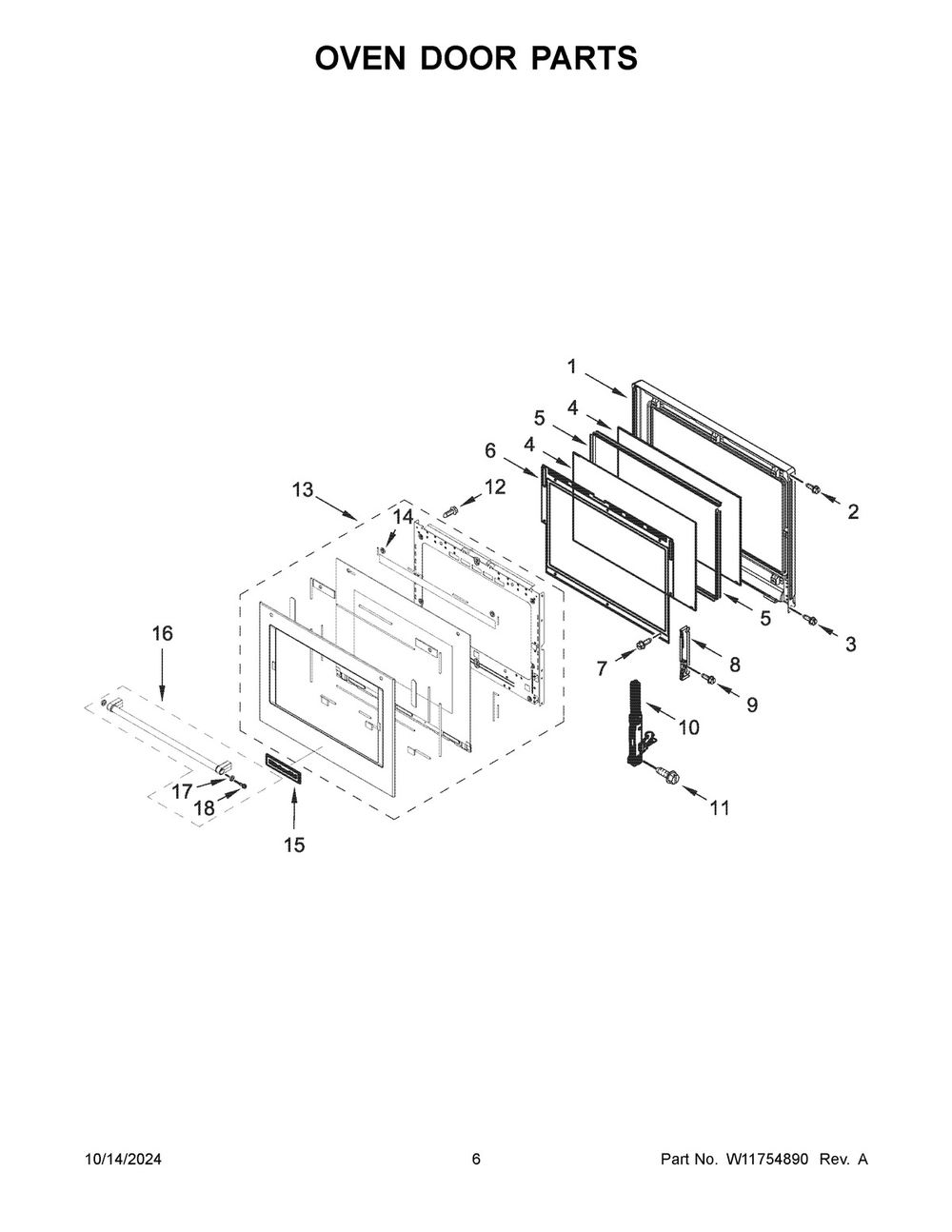 04 - Oven Door Parts Diagram and Parts List for KOEC530PPS03  Whirlpool Microwave Oven Combo