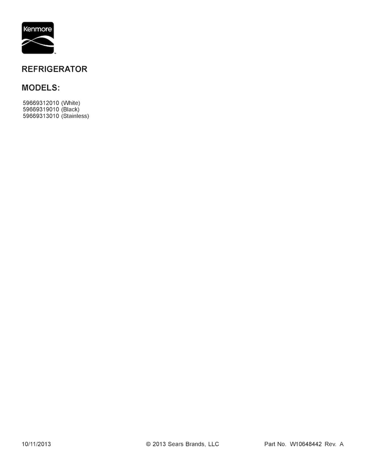 Cover Sheet Diagram and Parts List for 10669312310  Kenmore Refrigerator