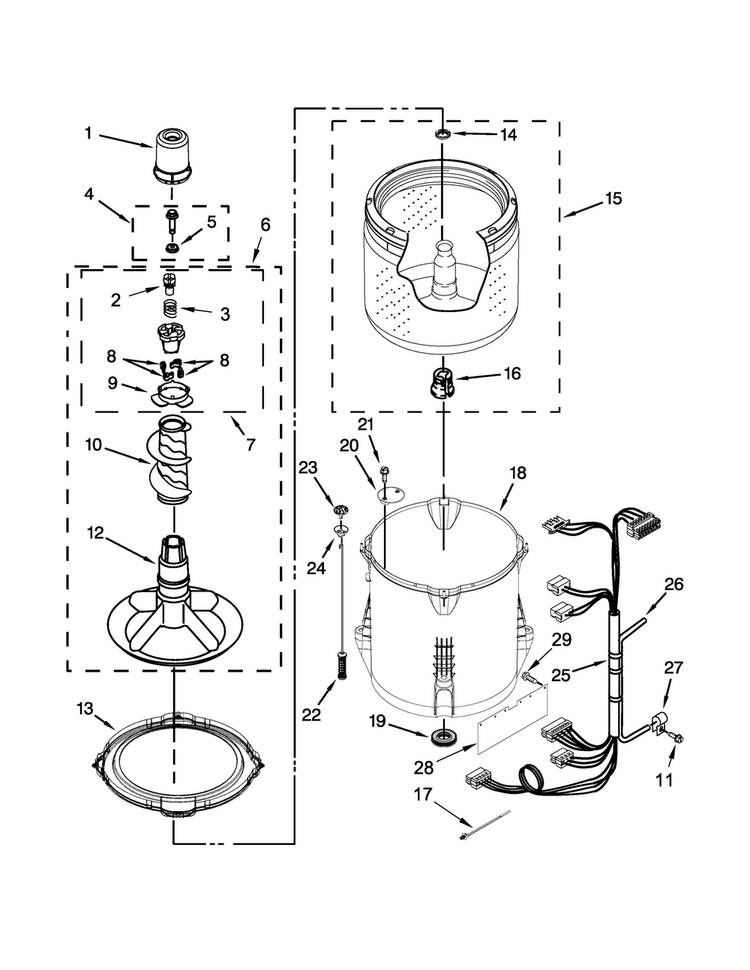 Basket And Tub Parts Diagram and Parts List for 7MWTW1812AW1  Whirlpool Washer