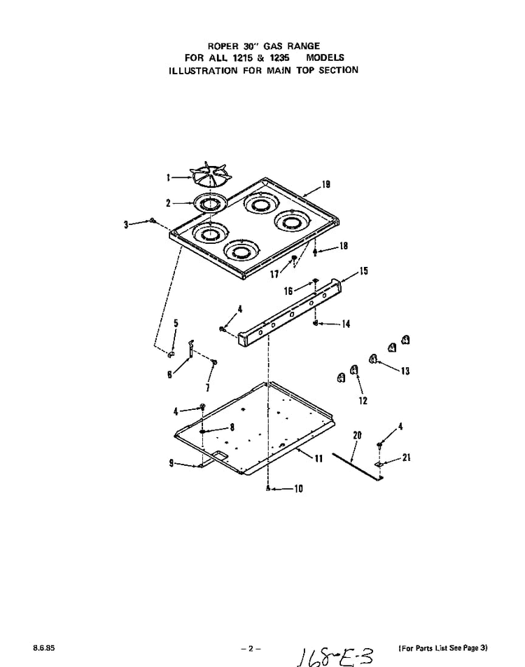 Section 6 Diagram and Parts List for 1235*0A  Roper Range
