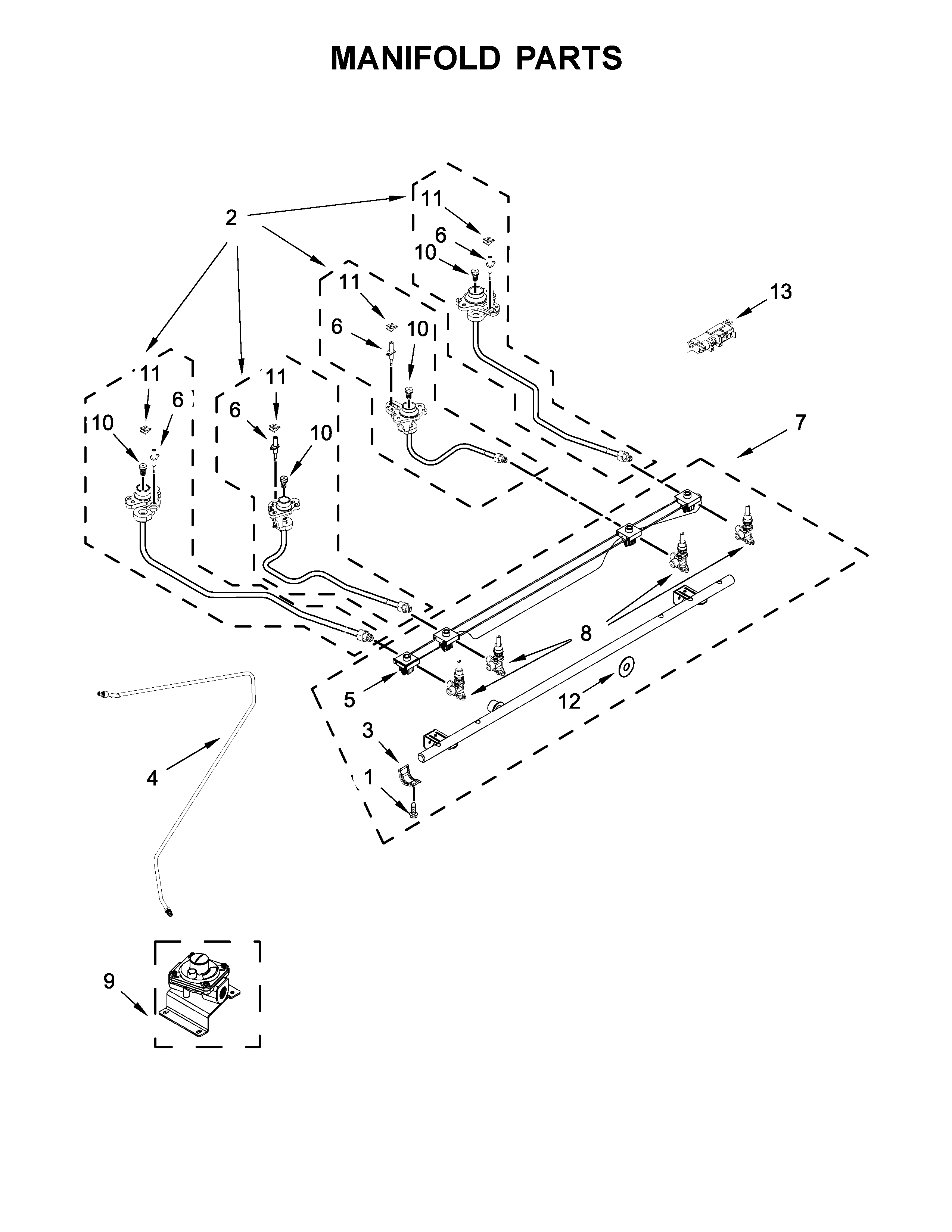 Manifold Parts Diagram and Parts List for 66542783710  Kenmore Range