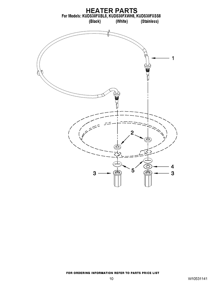 HEATER PARTS Diagram and Parts List for KUDS30FXSS8  KitchenAid Dishwasher