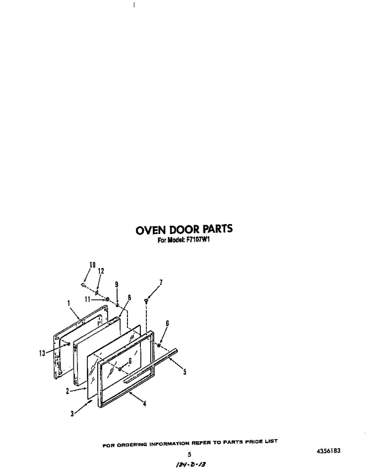 Oven Door Diagram and Parts List for F7107*1  Roper Range