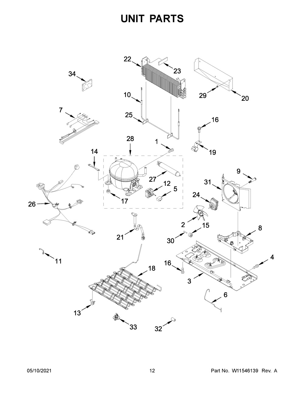 Unit Parts Diagram and Parts List for MFF2258FEZ07  Whirlpool Refrigerator