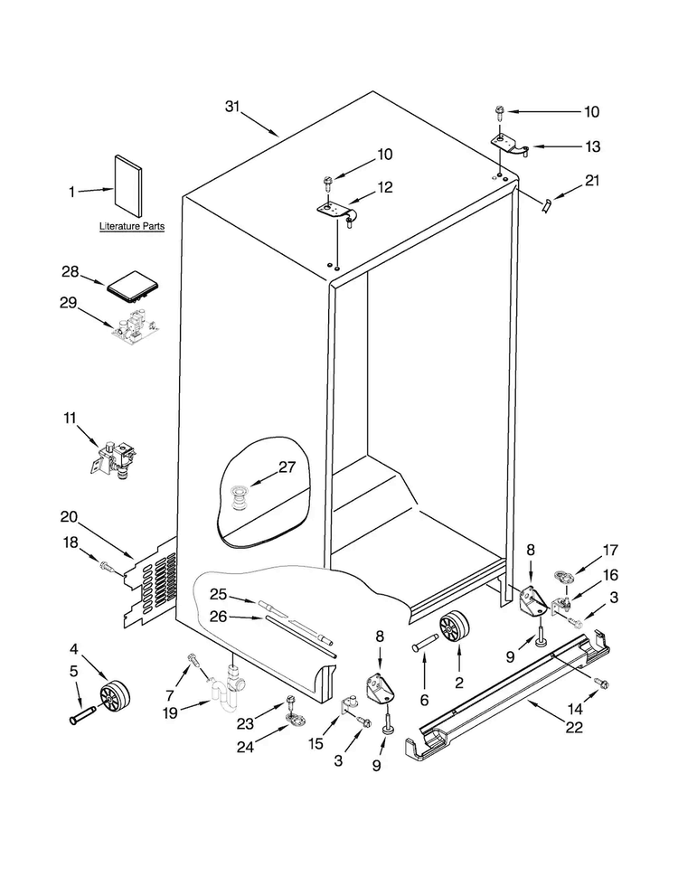 Cabinet Parts Diagram and Parts List for KSF26C4XYY04  KitchenAid Refrigerator
