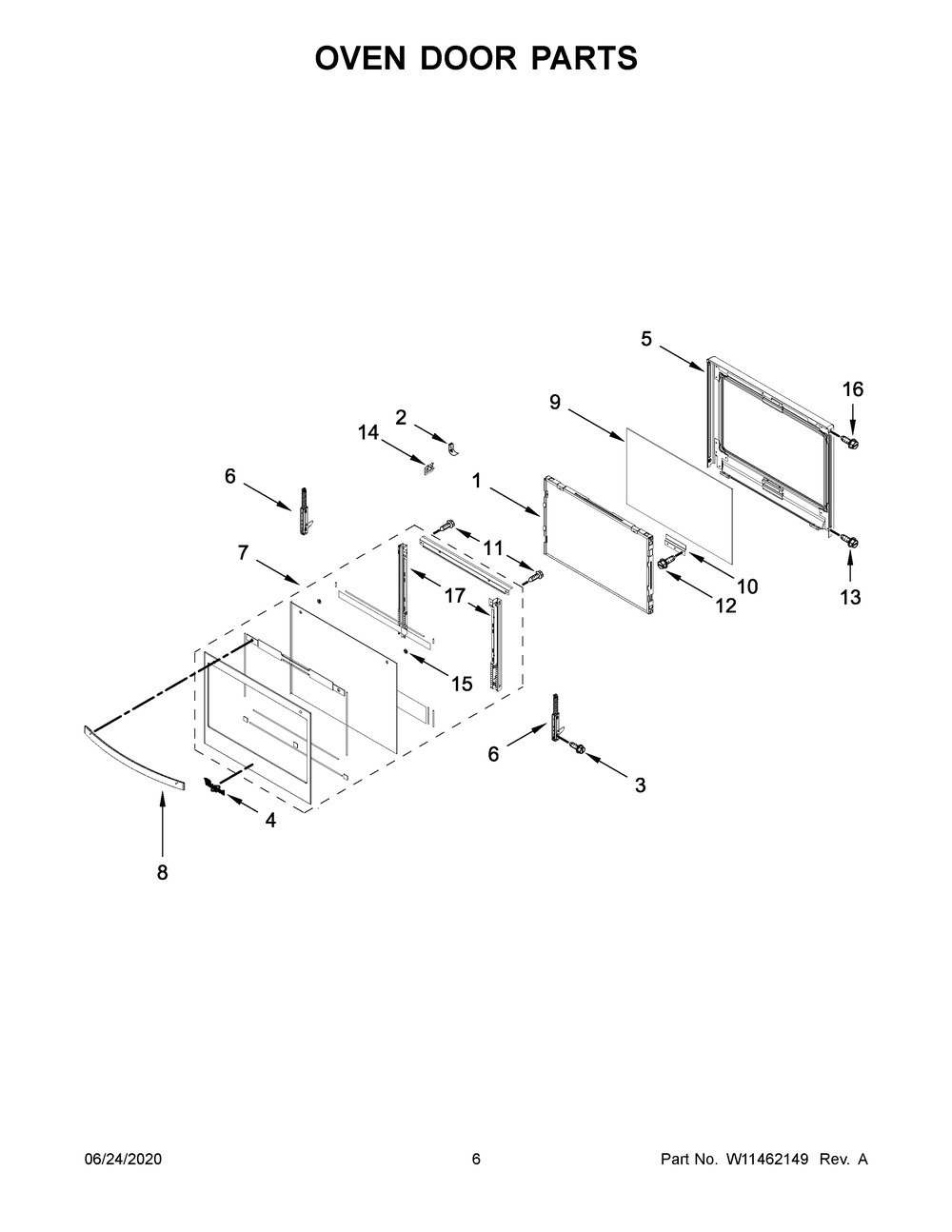 Oven Door Parts Diagram and Parts List for WOC54EC7HB04  Whirlpool Microwave Oven Combo