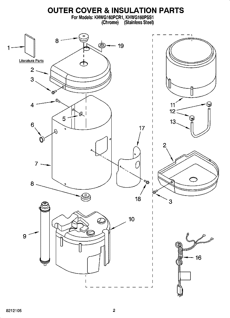 OUTER COVER & INSULATION PARTS Diagram and Parts List for KHWG160PSS1  KitchenAid Miscellaneous