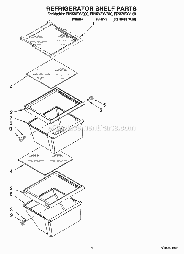 REFRIGERATOR SHELF PARTS Diagram and Parts List for ED5KVEXVB00  Whirlpool Refrigerator