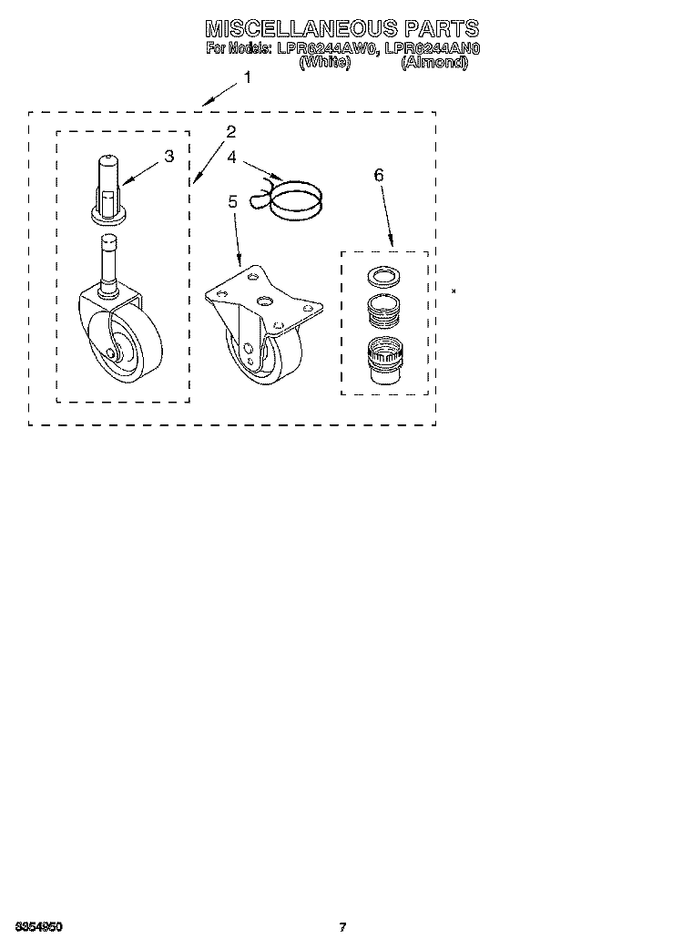 MISCELLANEOUS Diagram and Parts List for LPR6244AW0  Whirlpool Washer