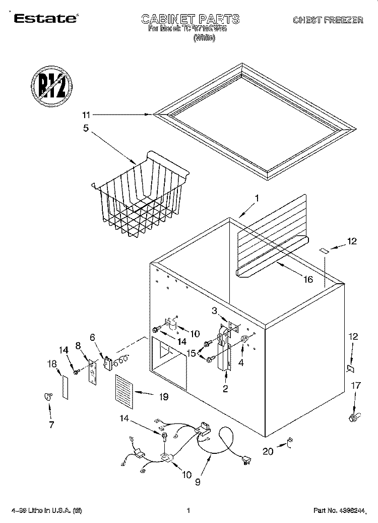 SECTION Diagram and Parts List for TCF0710GW05  Whirlpool Freezer