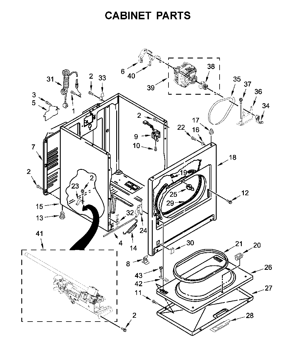 Cabinet parts Diagram and Parts List for WGD4950HW1  Whirlpool Dryer