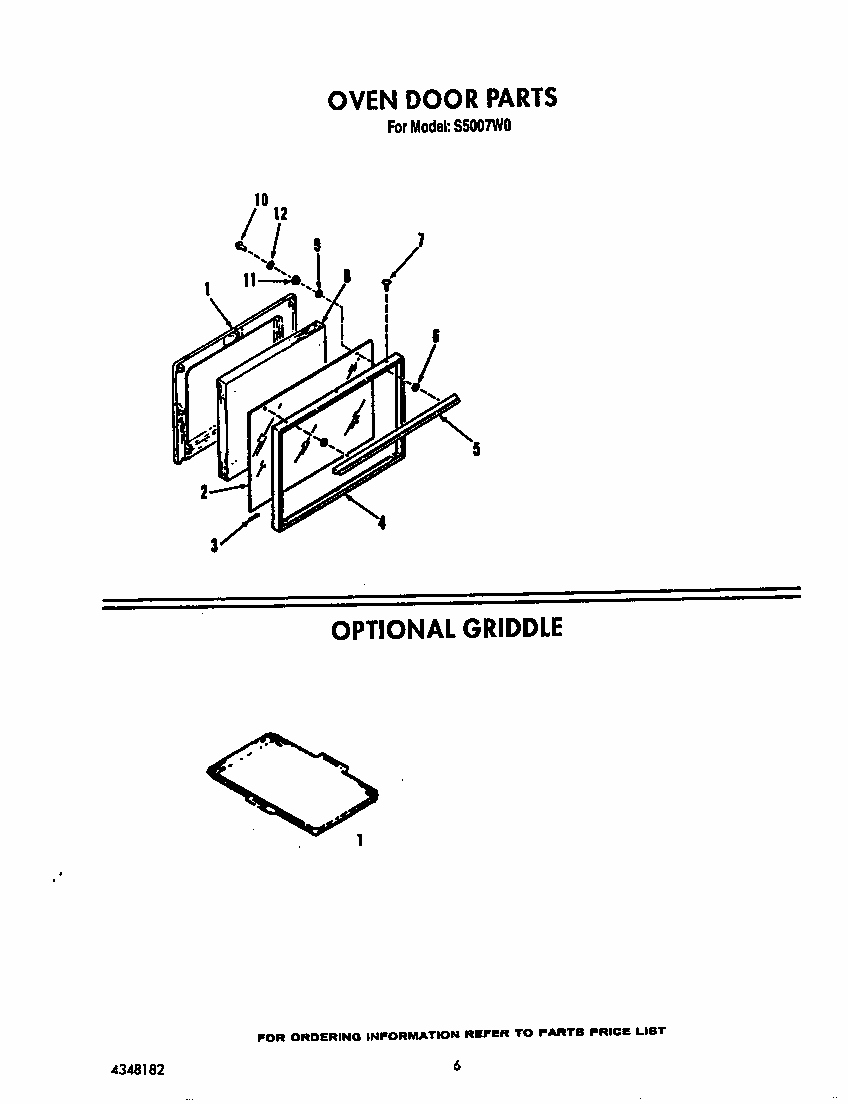 Oven Door Diagram and Parts List for S5007W0  Roper Range