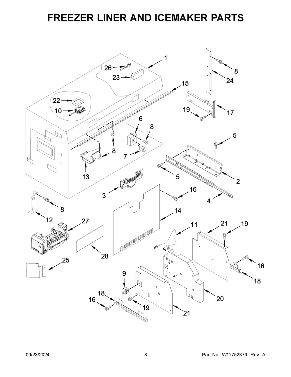 05 - Freezer Liner And Icemaker Parts Diagram and Parts List for KBFN506ESS06  Whirlpool Refrigerator