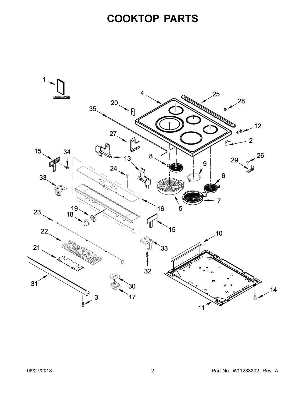 Cooktop Parts Diagram and Parts List for WEE750H0HV1  Whirlpool Range