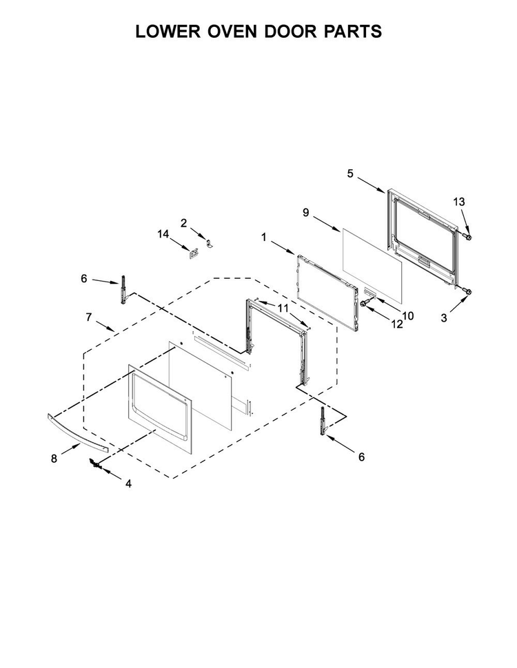 Lower Oven Door Parts Diagram and Parts List for WOD77EC0HS00  Whirlpool Wall Oven