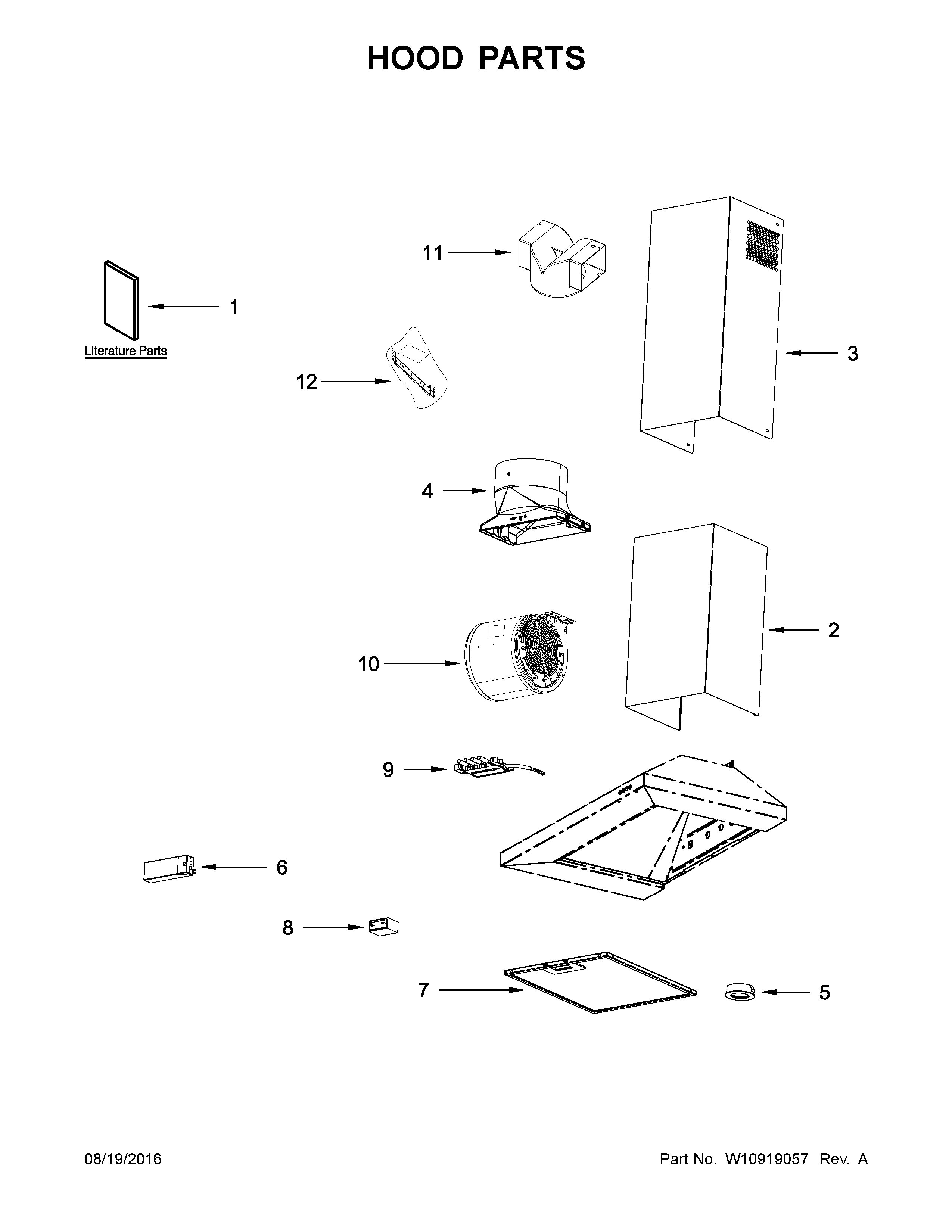 Hood Parts Diagram and Parts List for IHW53UC0FS1  Whirlpool Range Hood