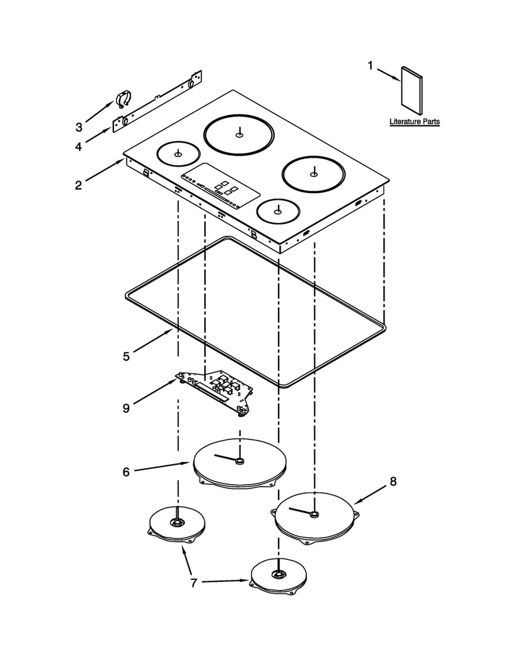Cooktop Parts Diagram and Parts List for GCI3061XB01  Whirlpool Cooktop
