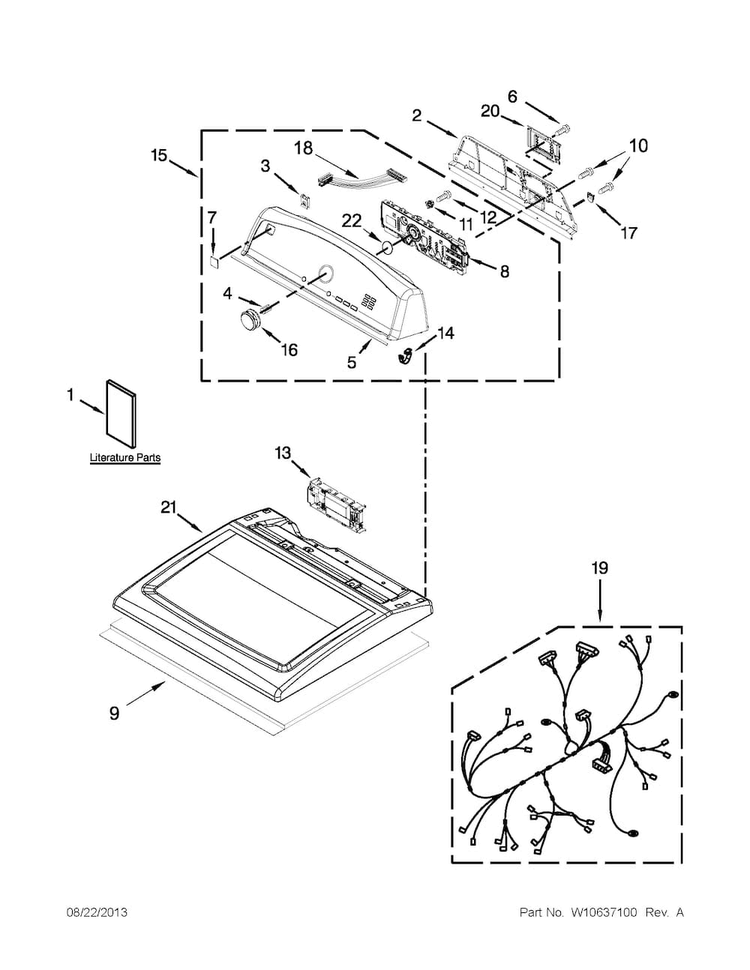 Top And Console Parts Diagram and Parts List for 11067102310  Kenmore Dryer