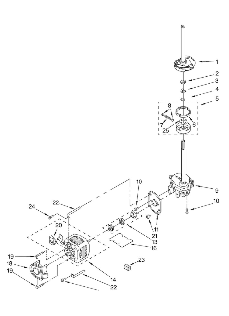 Brake, Clutch, Gearcase, Motor And Pump Parts Diagram and Parts List for 11088732796  Kenmore Washer Dryer Combo