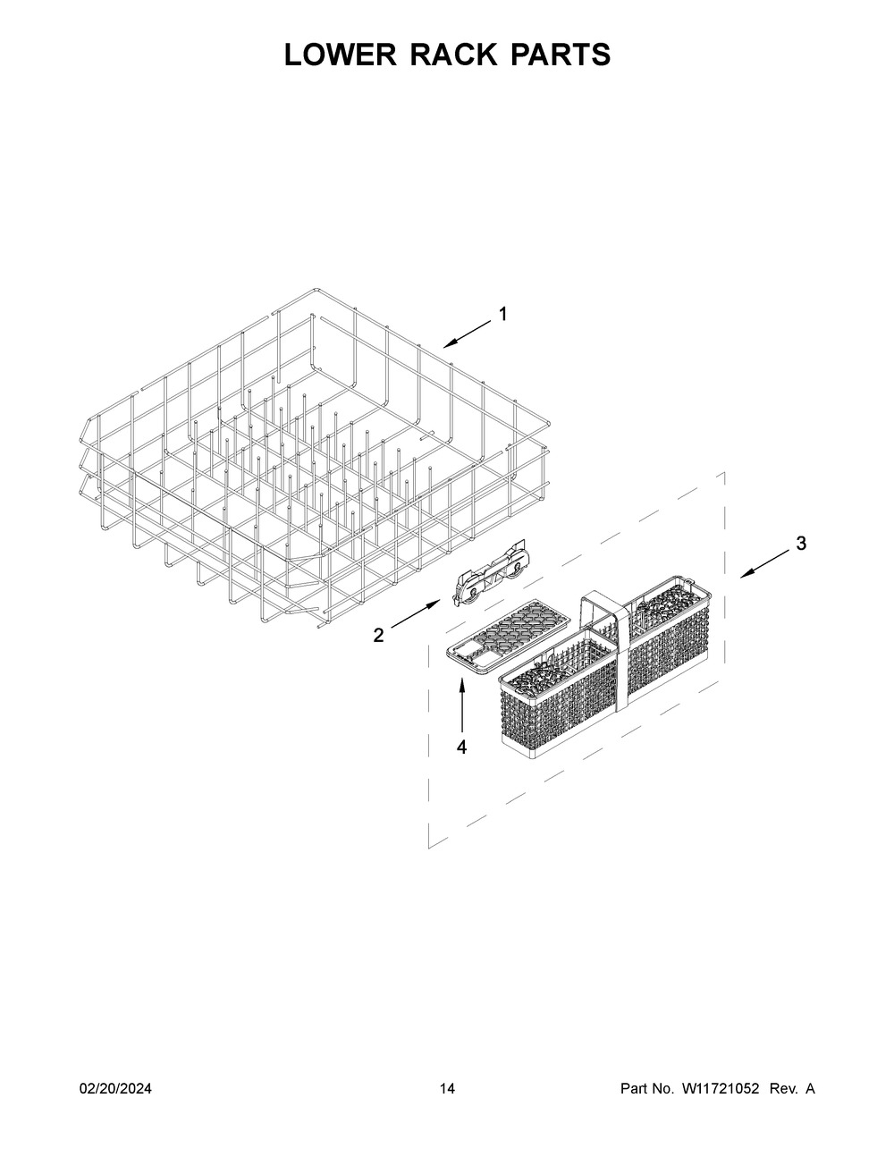 Lower Rack Parts Diagram and Parts List for KDFE104KPS3  KitchenAid Dishwasher
