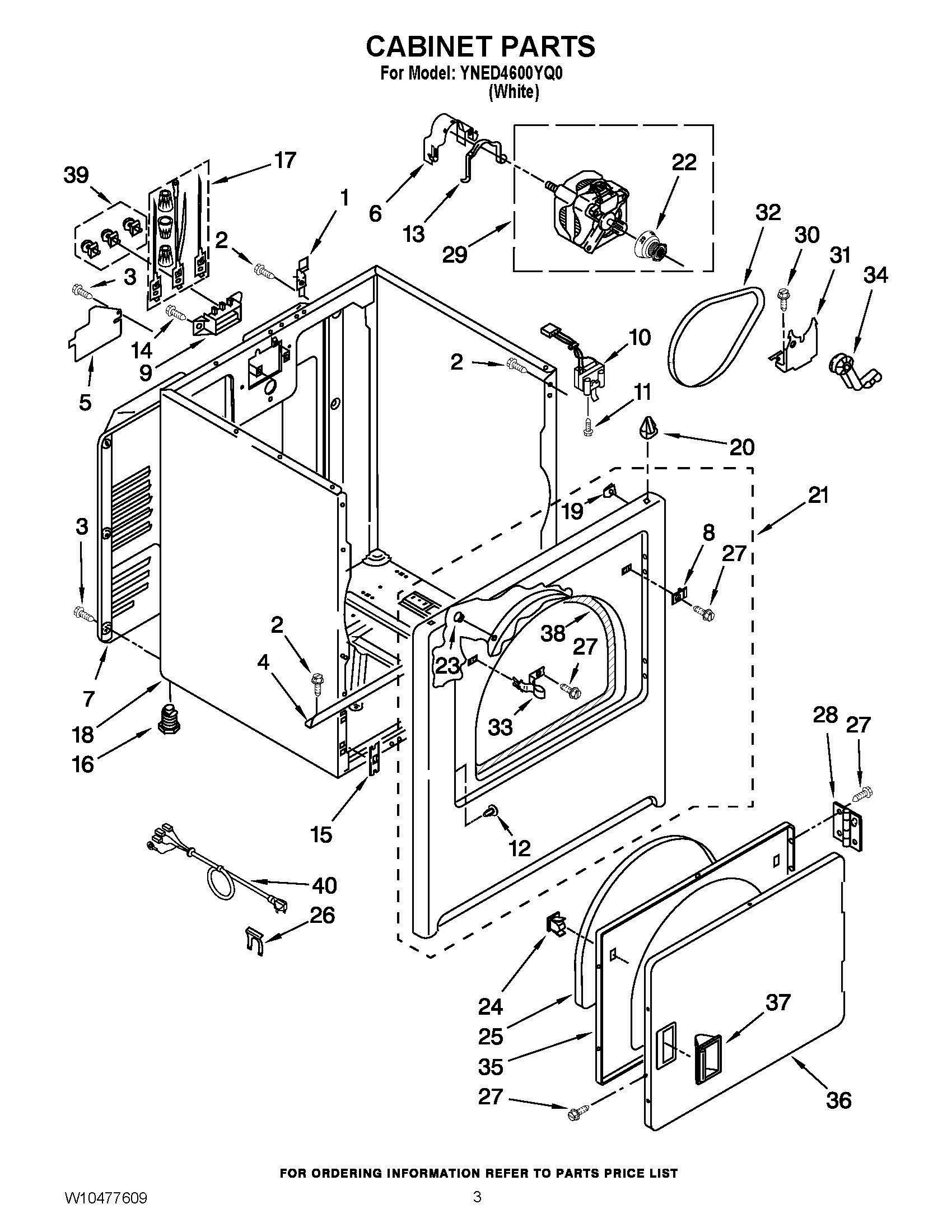 02 - CABINET PARTS Diagram and Parts List for YNED4600YQ0  Whirlpool Dryer