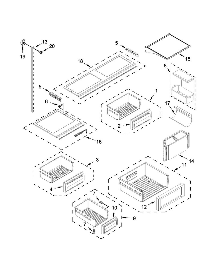 Shelf Parts Diagram and Parts List for KBBR306EPA00  KitchenAid Refrigerator