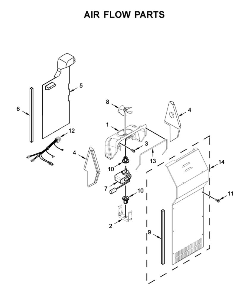 Air Flow Parts Diagram and Parts List for WRS315SDHM04  Whirlpool Refrigerator