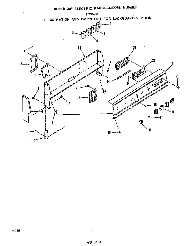 Backguard Diagram and Parts List for F9157*0  Roper Range