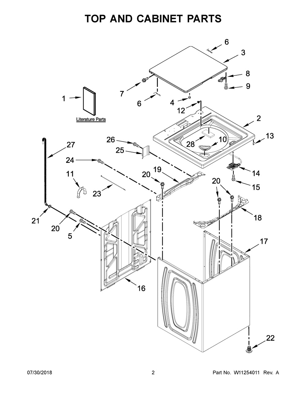 Top And Cabinet Parts Diagram and Parts List for WTW4950HW1  Whirlpool Washer