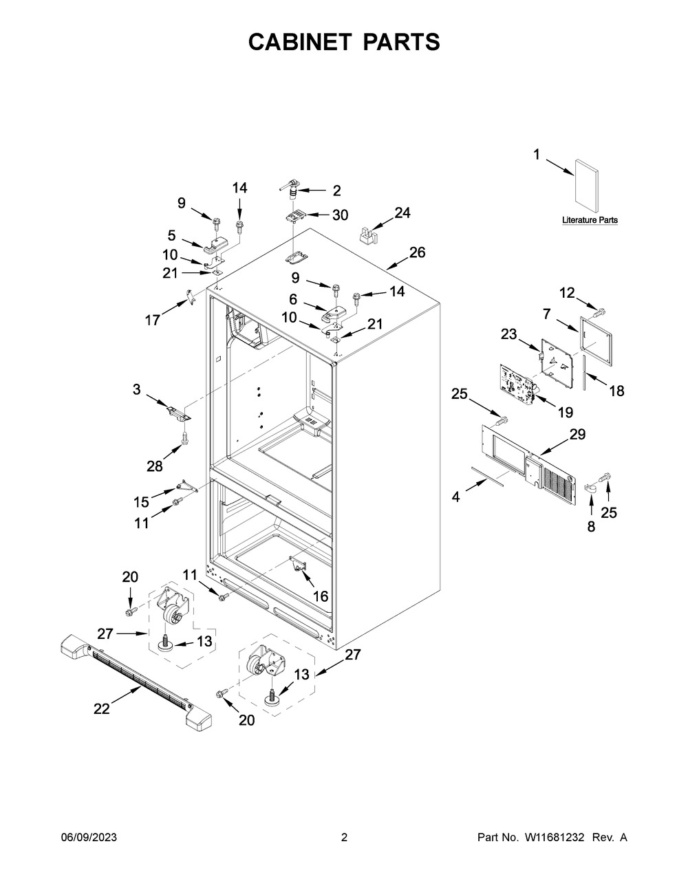 Cabinet Parts Diagram and Parts List for WRF555SDHW07  Whirlpool Refrigerator
