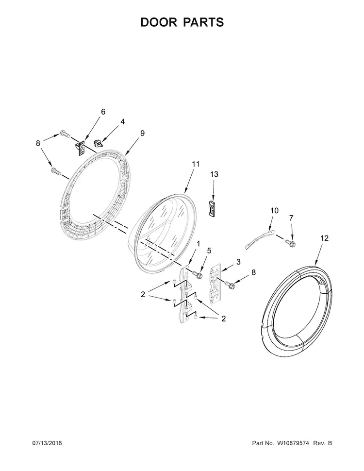 Door Parts Diagram and Parts List for WFW87HEDW1  Whirlpool Washer