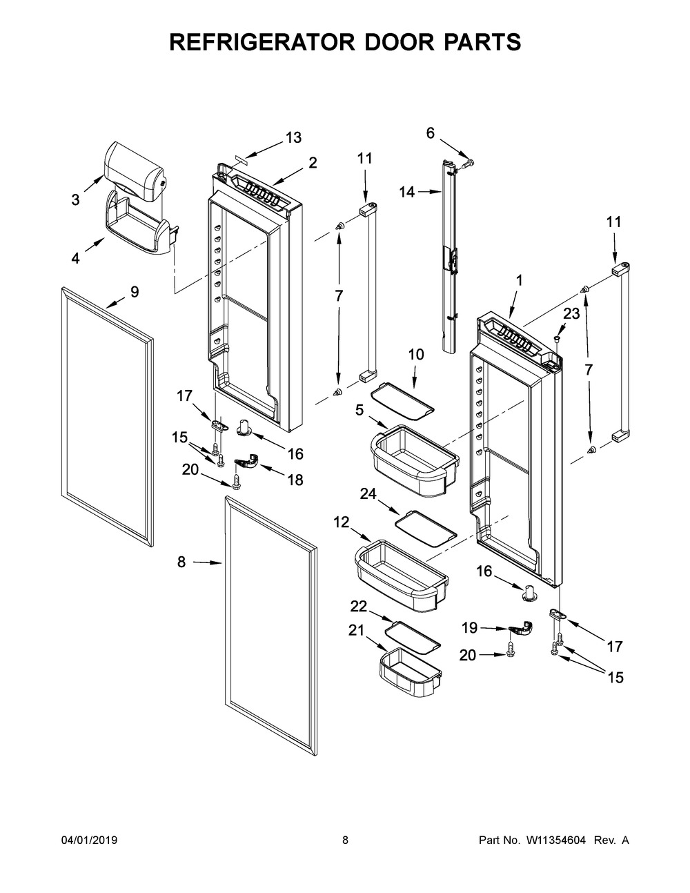 Refrigerator Door Parts Diagram and Parts List for KRFF302EBS01  Whirlpool Refrigerator