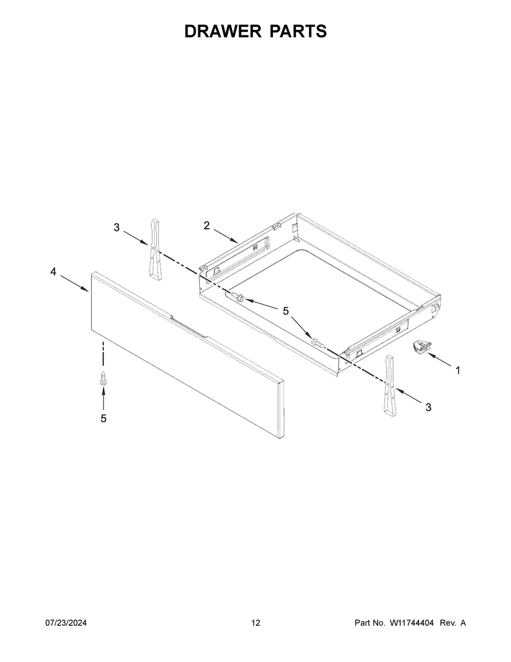 07 - Drawer Parts Diagram and Parts List for WFGS5030RS0  Whirlpool Range