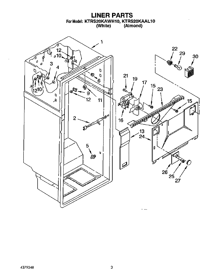 LINER Diagram and Parts List for KTRS20KAWH10  KitchenAid Refrigerator