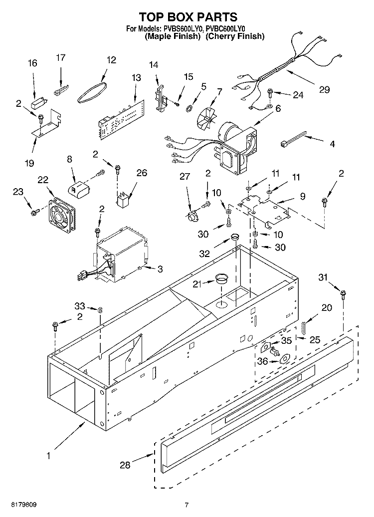TOP BOX Diagram and Parts List for PVBS600LY0  Whirlpool Cabinet