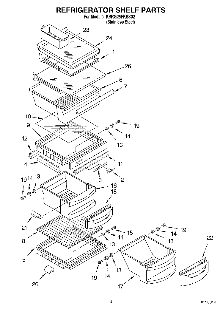 REFRIGERATOR SHELF Diagram and Parts List for KSRG25FKSS02  KitchenAid Refrigerator