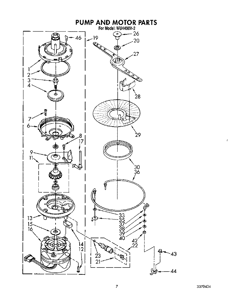 PUMP AND MOTOR Diagram and Parts List for WU4400V2  Roper Dishwasher