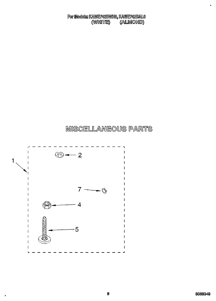MISCELLANEOUS Diagram and Parts List for KAWE742BAL0  KitchenAid Washer
