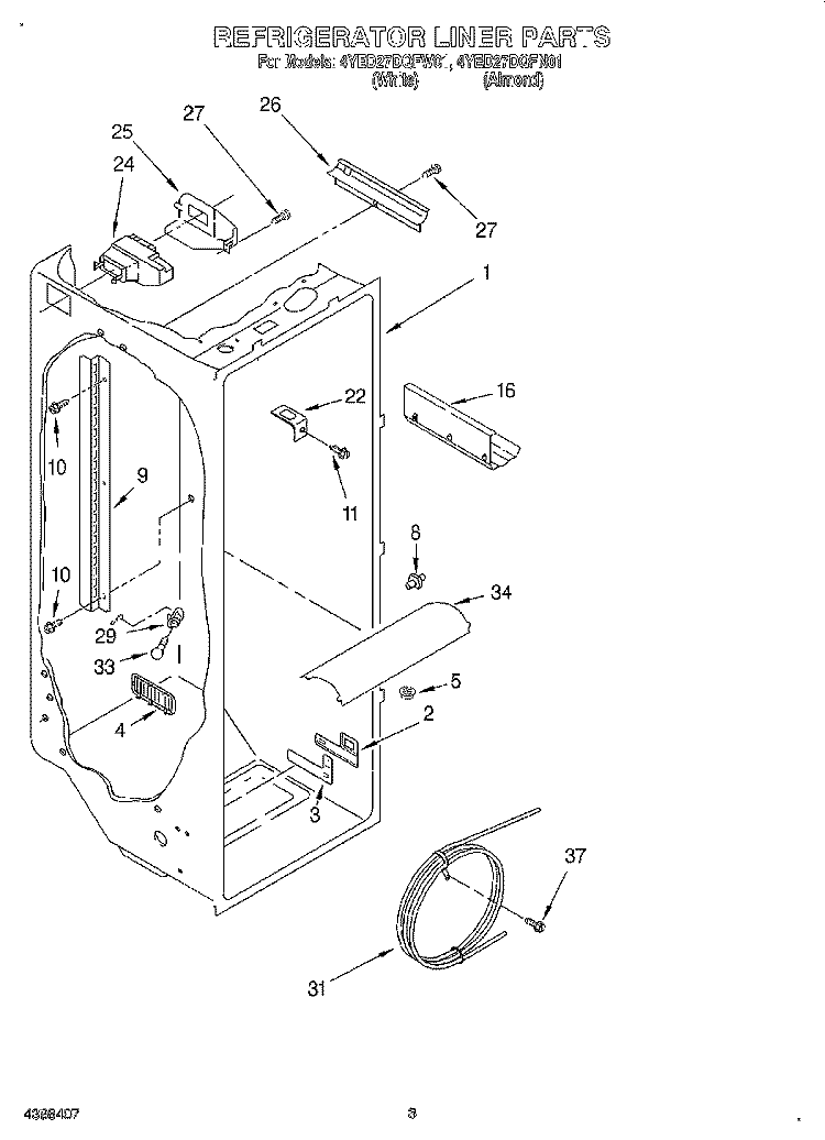 REFRIGERATOR LINER Diagram and Parts List for 4YED27DQFN01  Whirlpool Refrigerator