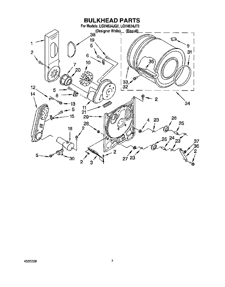 BULKHEAD Diagram and Parts List for LGV4634JT0  Whirlpool Dryer