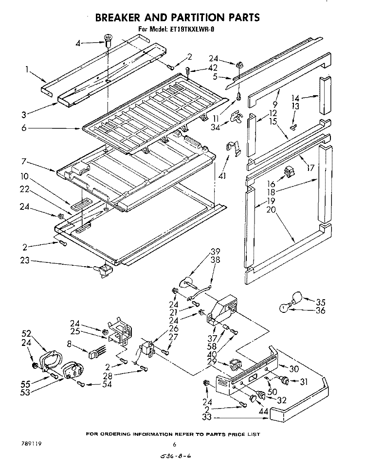 BREAKER AND PARTITION Diagram and Parts List for ET19TKXLWR0  Whirlpool Refrigerator
