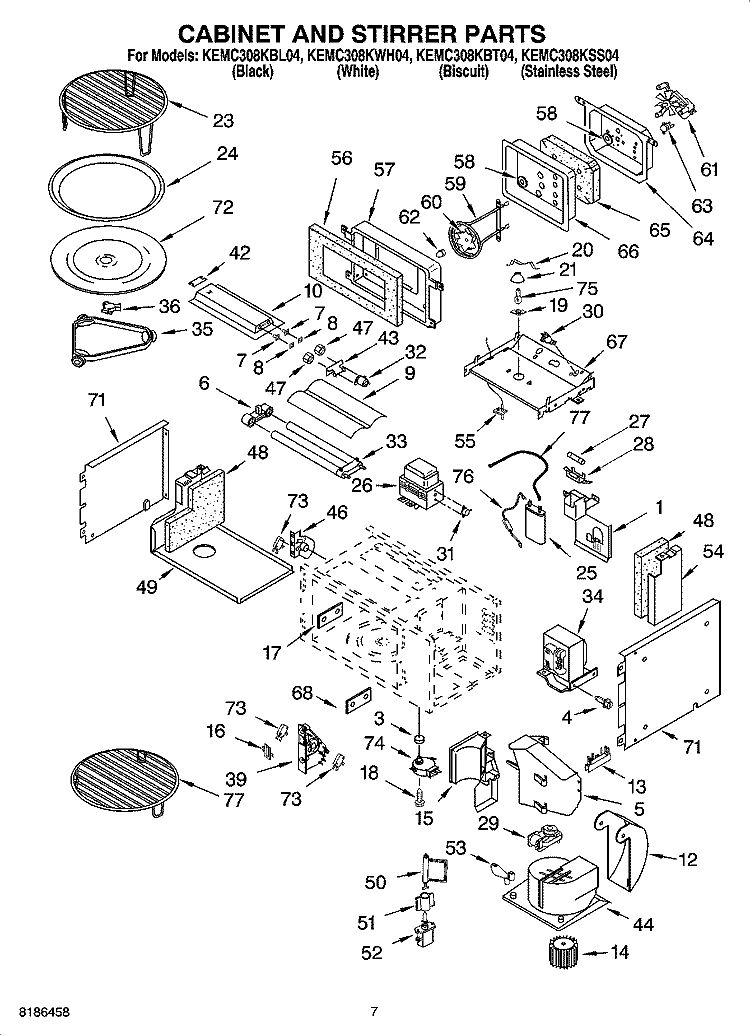 CABINET AND STIRRER PARTS Diagram and Parts List for KEMC308KSS04  KitchenAid Microwave Oven Combo