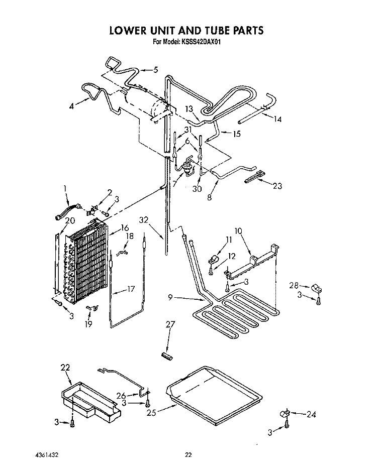 LOWER UNIT AND TUBE Diagram and Parts List for KSSS42DAX01  KitchenAid Refrigerator