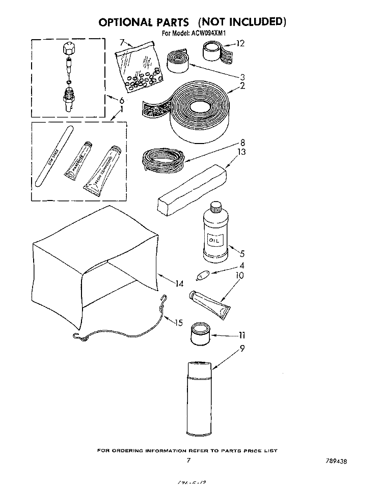 LIT/OPTIONAL Diagram and Parts List for ACW094XM1  Whirlpool Air Conditioner