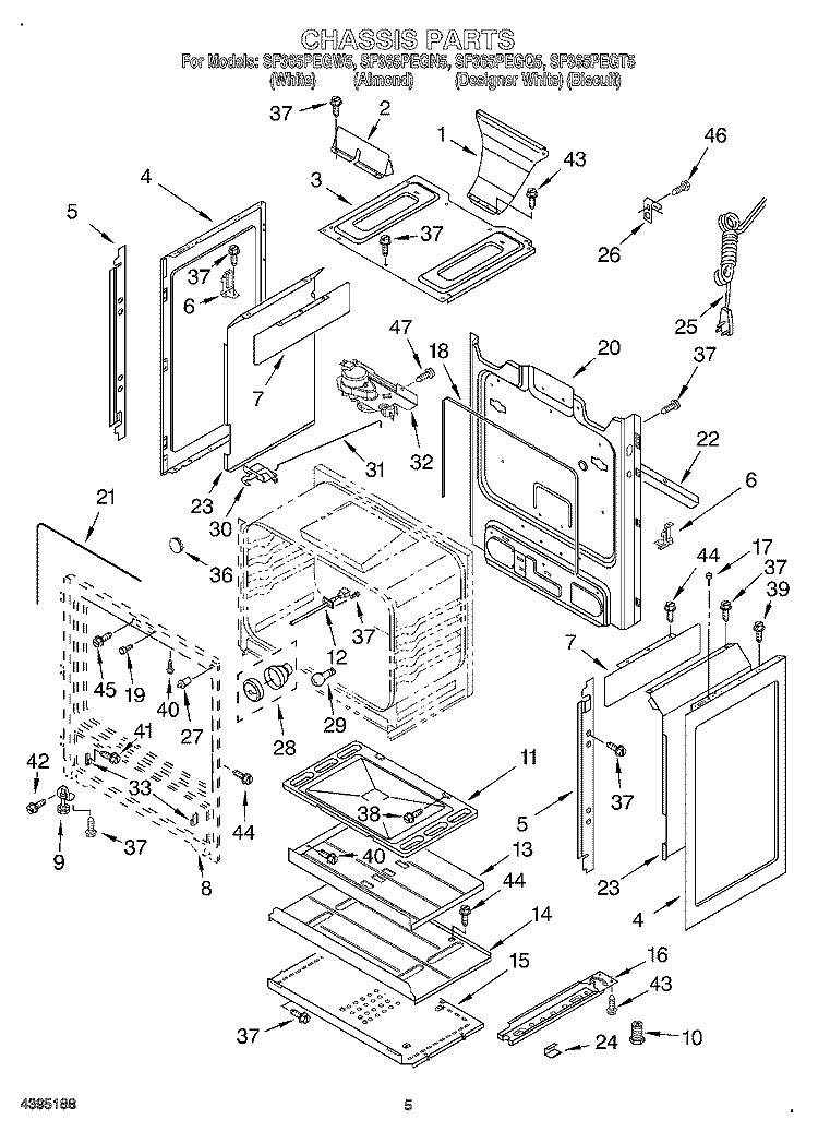 CHASSIS Diagram and Parts List for SF365PEGT5  Whirlpool Range