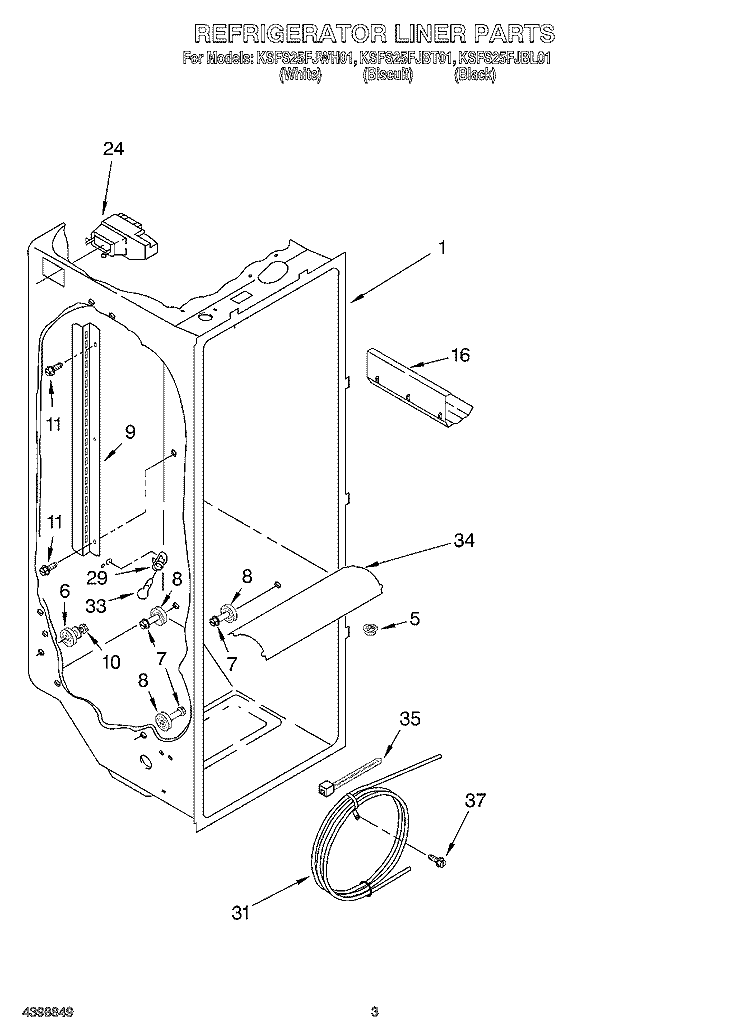 REFRIGERATOR LINER Diagram and Parts List for KSFS25FJBT01  KitchenAid Refrigerator