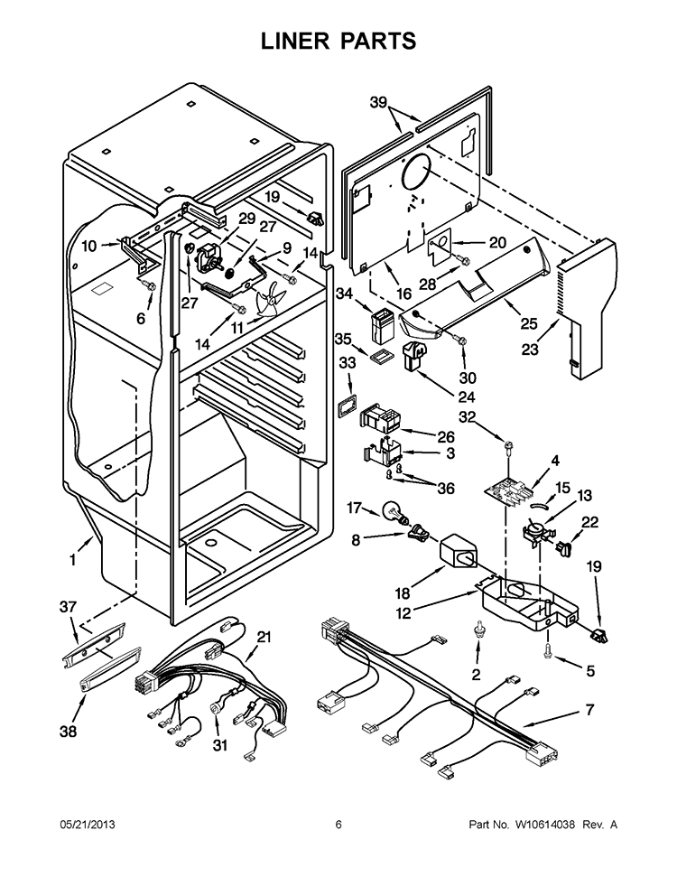 LINER PARTS Diagram and Parts List for W8RXNGMBD00  Whirlpool Refrigerator