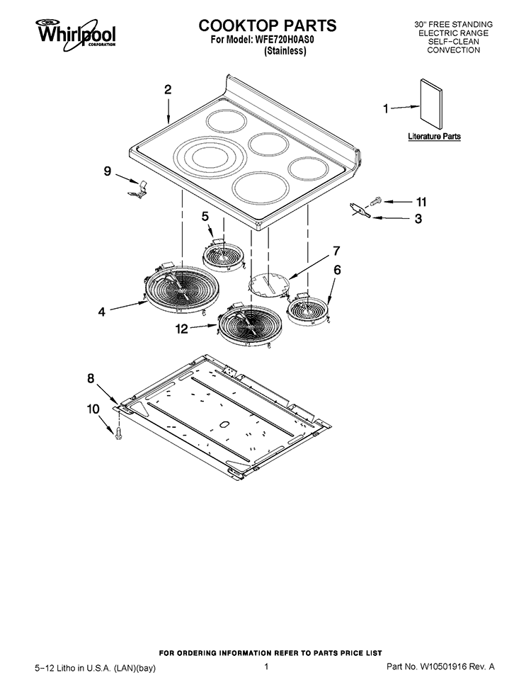 COOKTOP PARTS Diagram and Parts List for WFE720H0AS0  Whirlpool Range