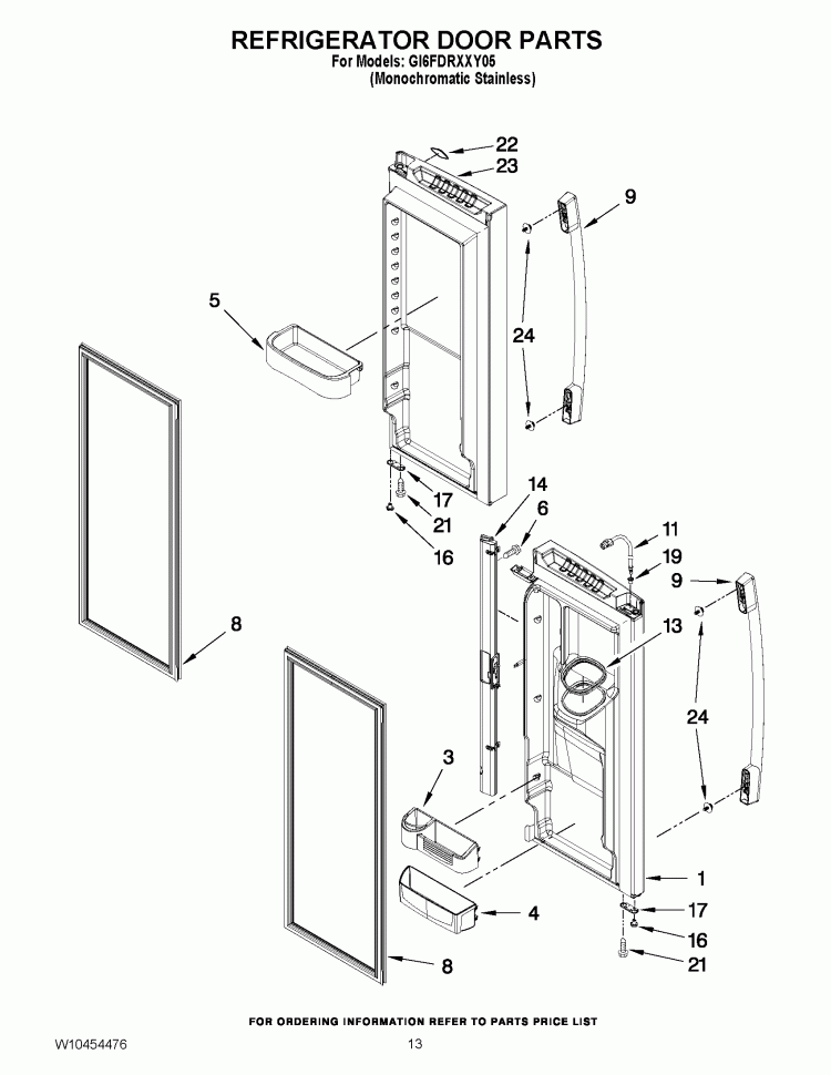 REFRIGERATOR DOOR PARTS Diagram and Parts List for GI6FDRXXY05  Whirlpool Refrigerator
