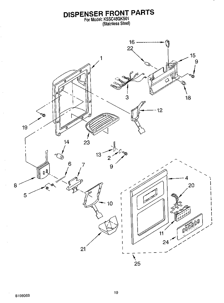 DISPENSER FRONT Diagram and Parts List for KSSC48QKS01  KitchenAid Refrigerator